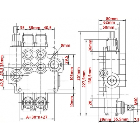 ROZDZIELACZ HYDRAULICZNY MONOBLOK 3 SEKCJE 80L TUR 03P80